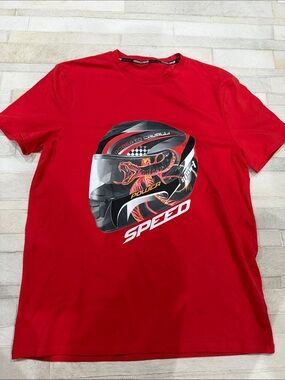 Roberto Cavalli Red Graphic 'Speed' Helmet Tee